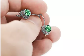 Emerald Sterling silver 925 Earrings Vintage Jewlery vec117s